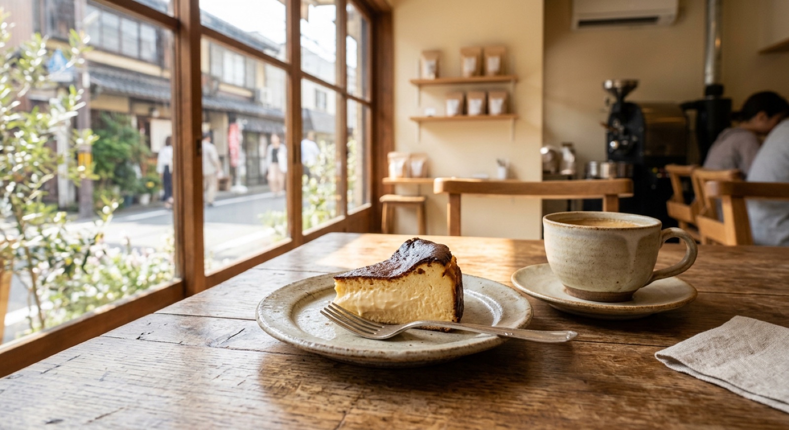 こんがり焼けた自家製バスクチーズケーキと珈琲