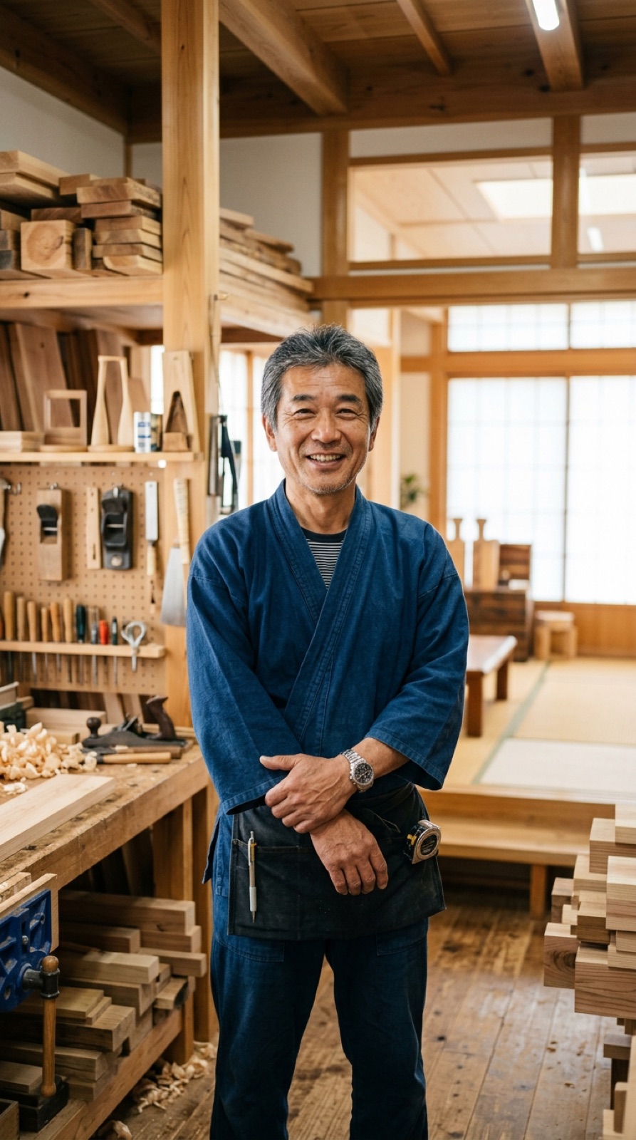作業場に立つ棟梁