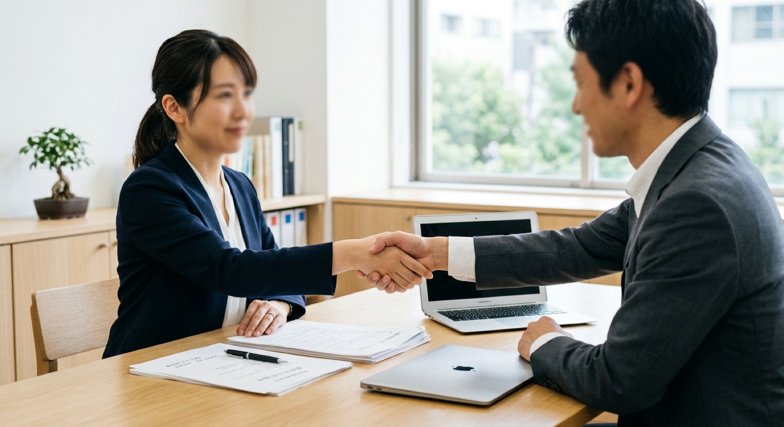 面談を終えて握手を交わす税理士と経営者